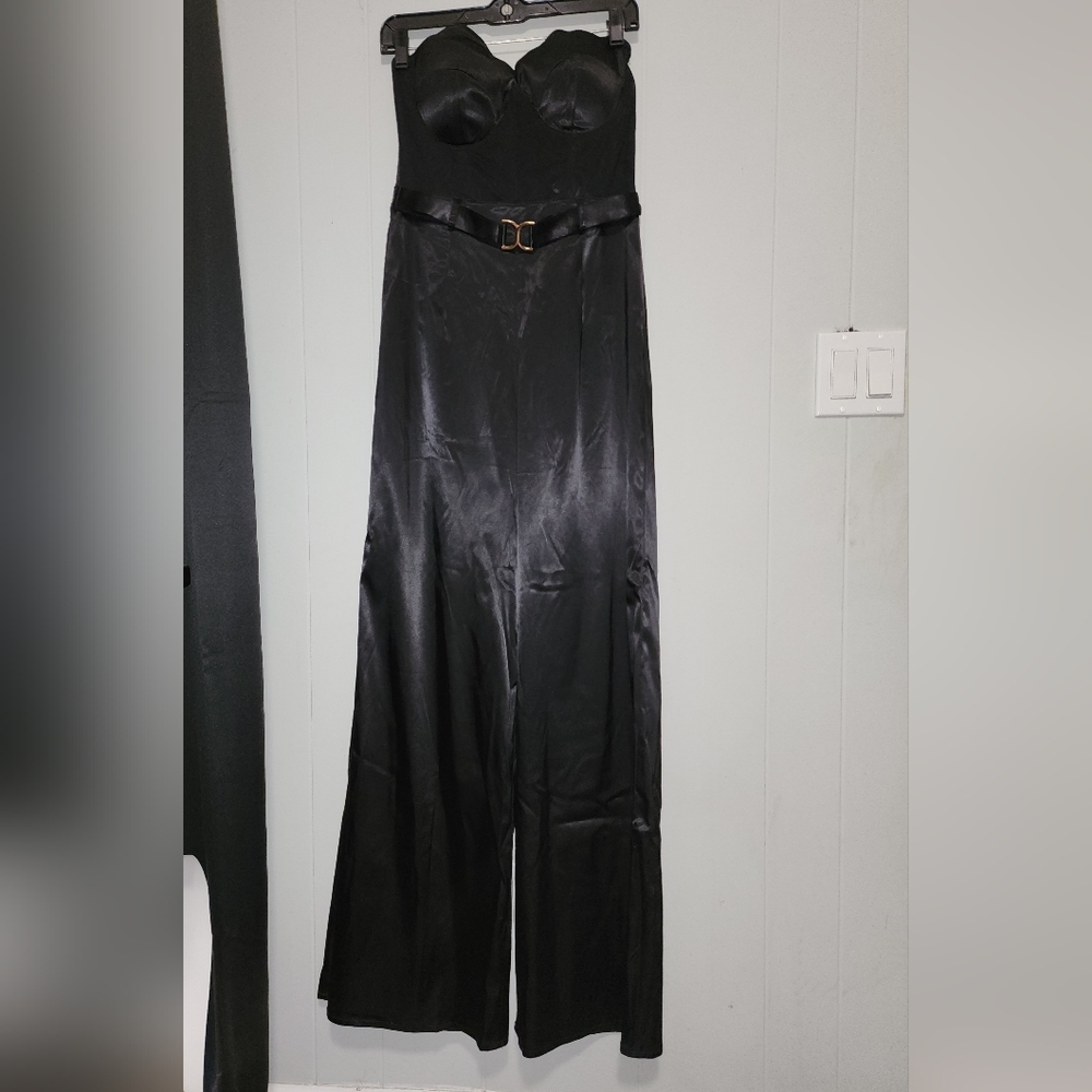 NWT Gorgeous Akira Midnight Black Satin Jumpsuit 😍 - Picture 12 of 14